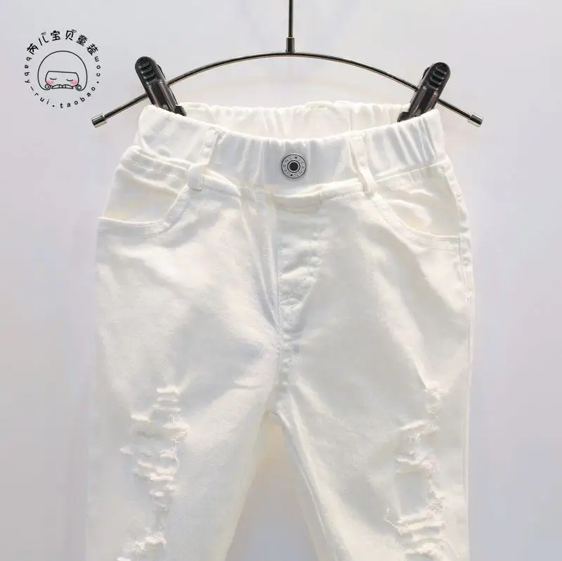 2019 New Item Girl White Jeans Pant Hole Design