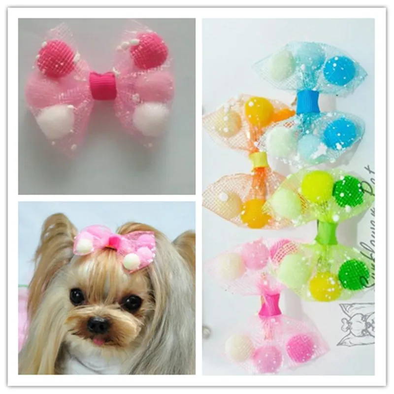 Dog Grooming Pet Gifts Pet Yorkshire teddy could dog clip/pet headdress flower color ball bow hairpin dogs accessories 20pcs/lot