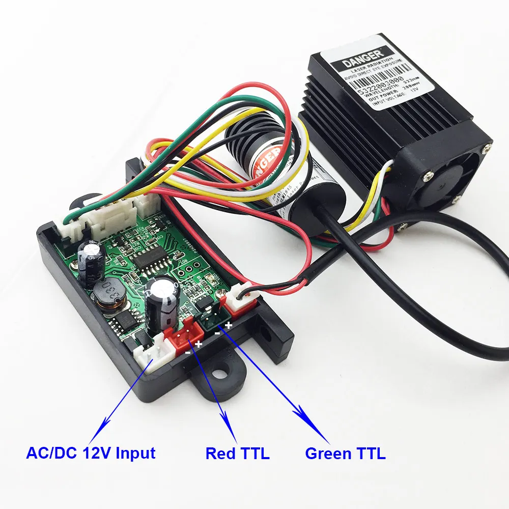 

Red 650nm 100mW + Green 532nm 200mW Laser Module 12V With TTL/PWM Stage Lamp Lighting Accessories