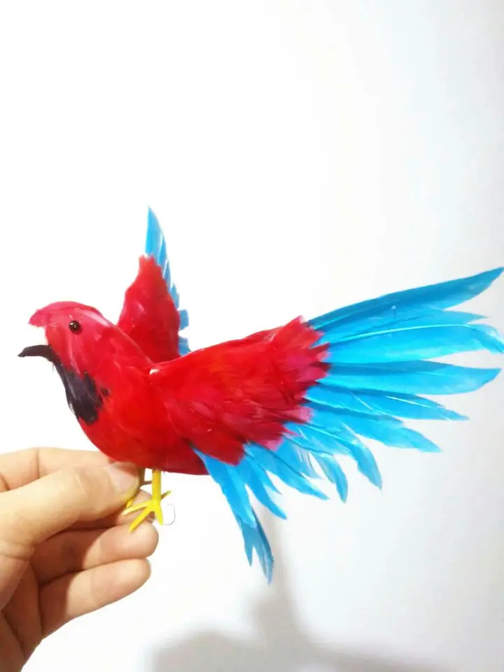 

cute simulation wings parrot model toy foam&feathers red&blue bird doll gift about 20x28cm 2876