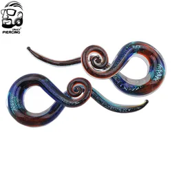 2 Pcs/Lot Multicolor Phosphor Pyrex Glass Ear Spiral Taper Gauge Ear Plug Stretching Expander Piercing Glass Gauge Body Jewelry