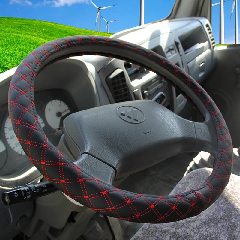 BLACK RED PU Leather Steering Wheel Covers for Car Bus Truck 36 38 40 42 45 47 50cm Diameter Auto Steering-wheel cover