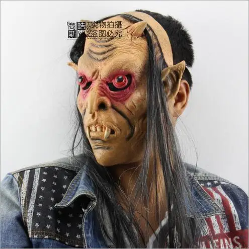 2017 Halloween Party Cosplay Horror Masks Scary Mask Halloween Toothy Zombie Mask With Long Hair Devil Ghost Mask with red eyes