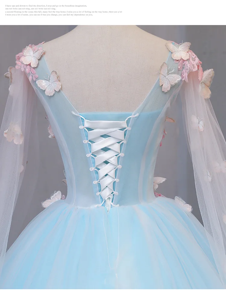 light blue fairy butterfly cosplay 3d ball gown medieval dress princess Medieval Renaissance Gown queen cosplay Victoria dress