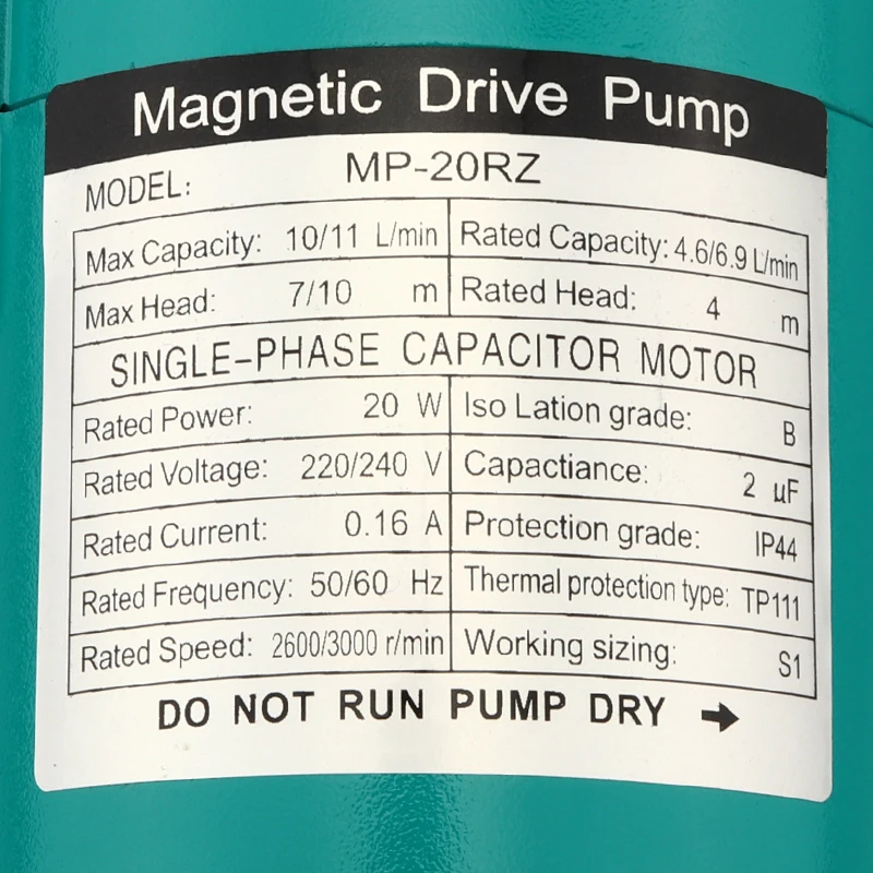 Magnetic Drive Pump 220V/240V Water Pump without plug Type MP-20RZ ,Food Grade,Chemical Industry/ Homebrew Hot Selling Product