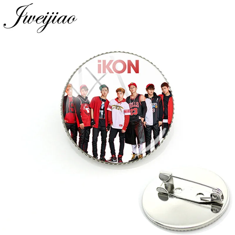 JWEIJIAO 2019 Kpop IKON Abzeichen Glas Cabochon Photocard Foto Dome Broschen Metall Pins Fans Geschenk Sammlung IK12