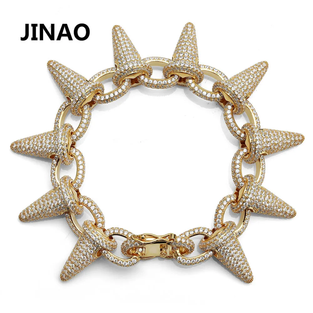 Luxury Punk Fashion Rock Iced Out Rivet Spikes Cuff Bangles Bracelets Bling Cubic Zircon Hip Hop Gifts for Men Women