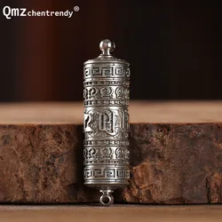 Tibet Buddhism Surangama Mantra Rotatable Pendant Necklace Sanskrit Amulet Necklace Prayer Wheel Men Bronze Storage Case Jewelry