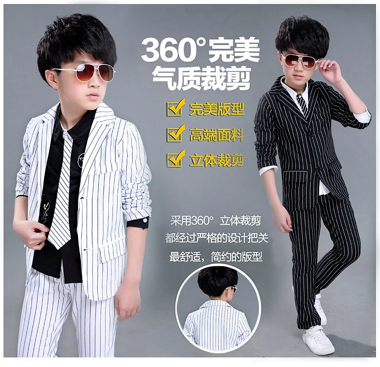 Autumn New Big Boys Formal Striped white Suit 2-piece set Wedding Boys Cheap Formal Blazer Suits Kids Formal Costumes for Boys