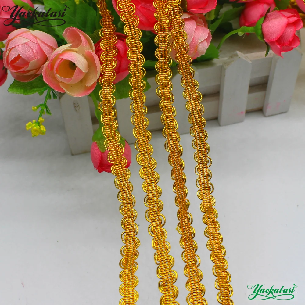 Bright Gold Silver Braided Lace Band Golden Cosplay Ribbons 25 Yards Costumes Appliqued Belt Sewing Apparel Trims 5MM-8MM Wide