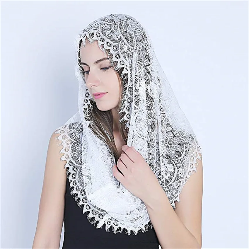 White Lace Veils Mantillas for Church Headcovering HeadWrap Catholic Latin Mass mantilla negras vela negra Voile Dentelle