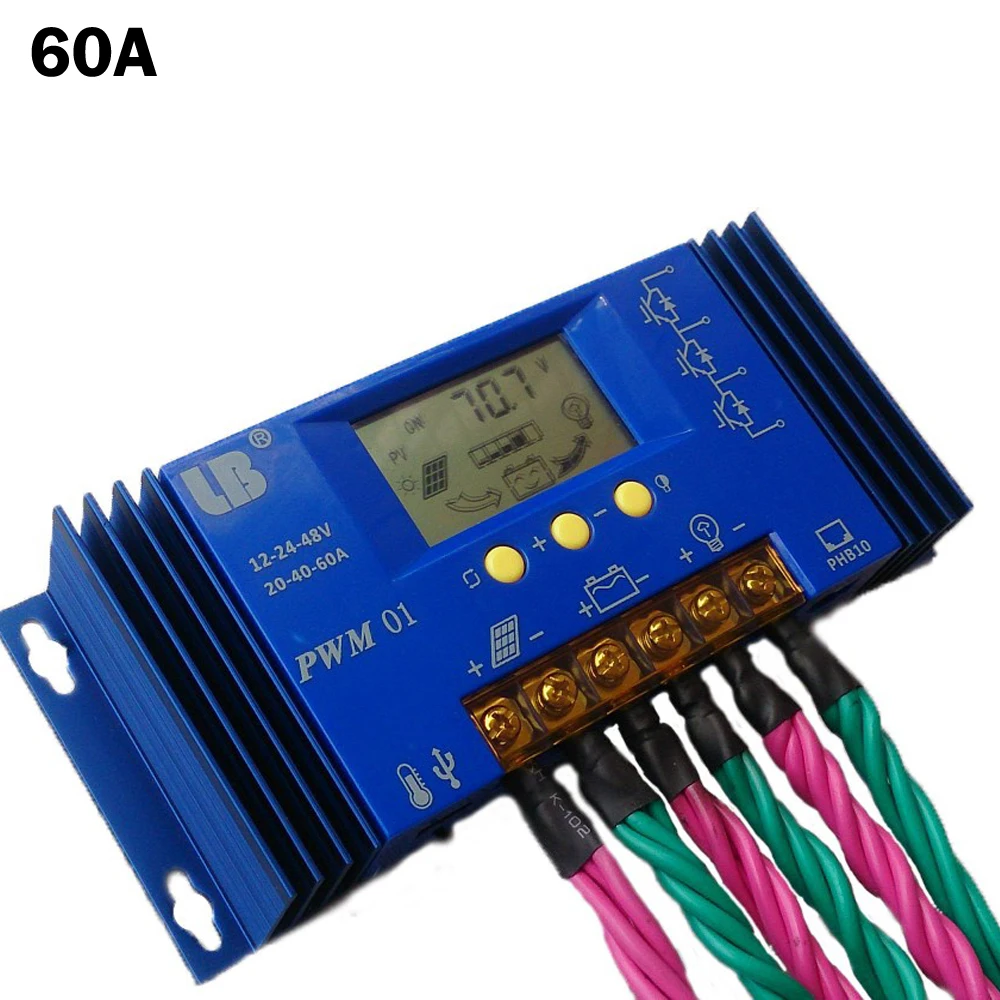 60A 40A PWM Solar Panel Charge Controller, Litium Battery Charge Regulator 12V, 24V, 48V Solar PV Charge System