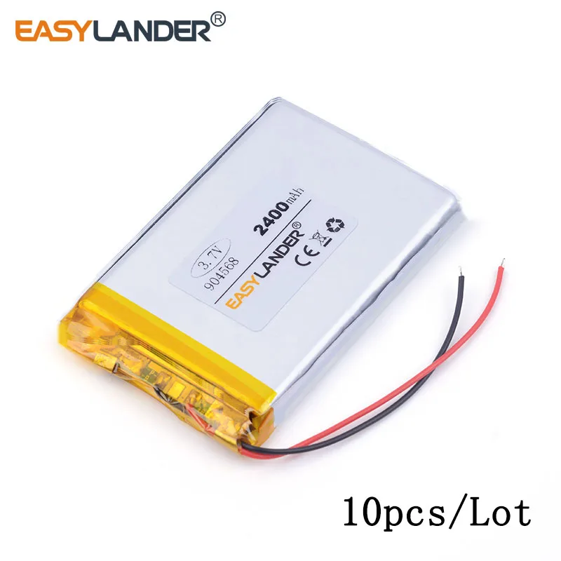 

10pcs /Lot 2400mAH 904568 3.7v lithium Li ion polymer rechargeable battery for model aircraft,GPS,mp3,mp4,cell phone,speaker