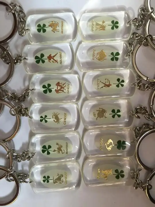 12 pcs natural shamrock real four leaf clover twelve constellations keychain