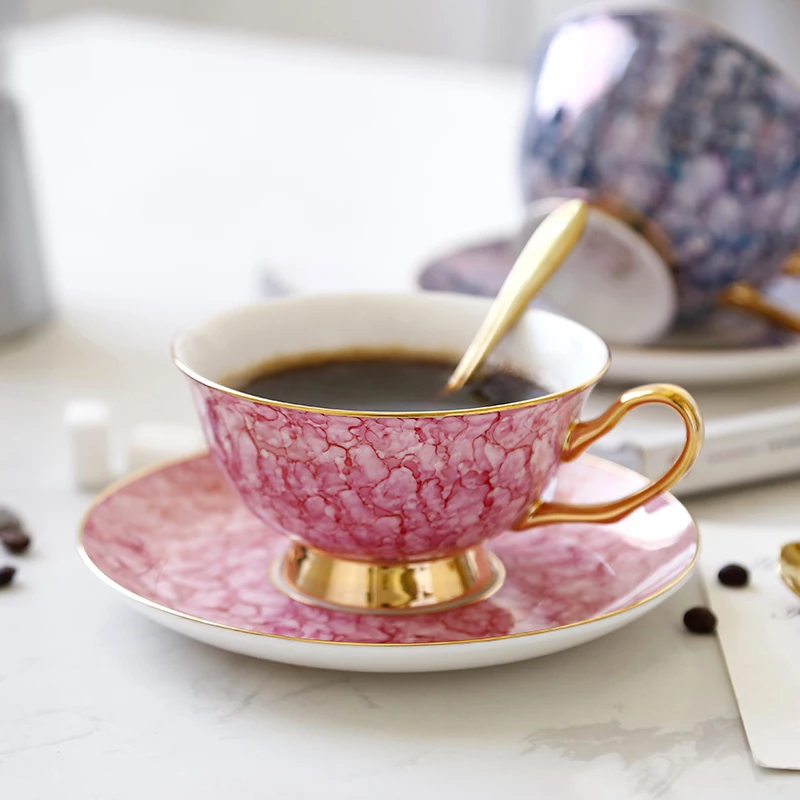 

Gem Bone China Coffee Cup And Saucer European Luxury Afternoon Tea Cup Red Tea Cup Creative Ceramic Coffee Cup