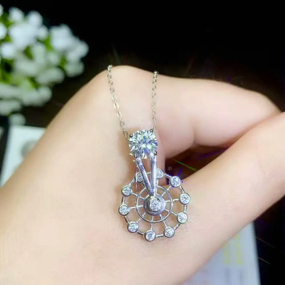 big size flashing  moissanite  pendant for necklace fly wheel real 925 silver gem shiny better than diamond girl date gift