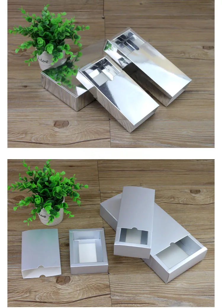 

5 Size Bright Sliver / Matte Sliver Drawer Paper Box Favor Gift Package Boxes Kraft Candy Box 100pcs\lot Free shipping