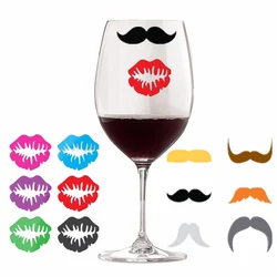 Set of 12 Reusable Lips & Mustache Silicone Sticky Wine Glass Charm Tags Markers