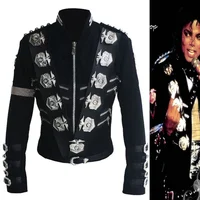 Impersonador Michael Jackson disfraces chaqueta cosas BAD negro con insignias de águila plateada Punk Metal ropa de lana