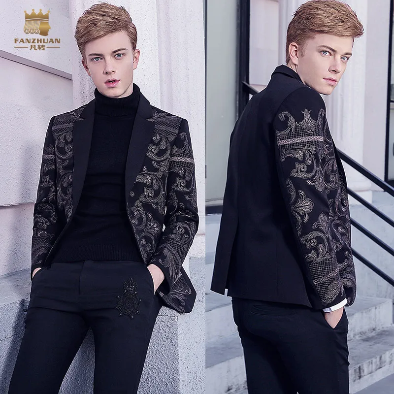 Fanzhuan Free Shipping New Male men\'s fashion casual Palace 2017 winter Wind Baroque embroidery suit British style 710220