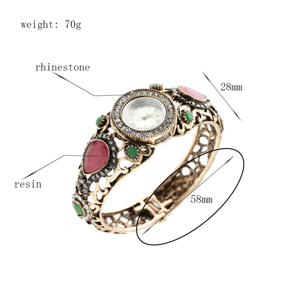 SUNSPICE MS Retro Vintage Watch Bangle Cuff Resin Round Charm Bracelet Jewelry Antique Color Turkish Women Ethnic Festival Gift