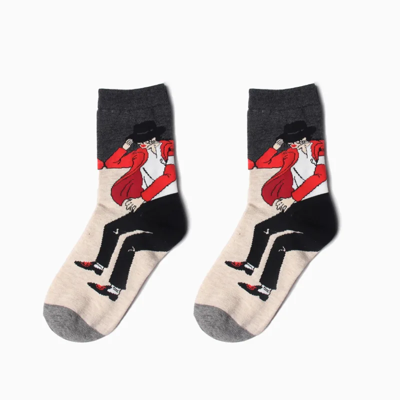 M1554 Unisex cotton socks abstract oil paintings restoring ancient socks Jackson Monroe Chaplin bunny couples art socks 4prs/Lot