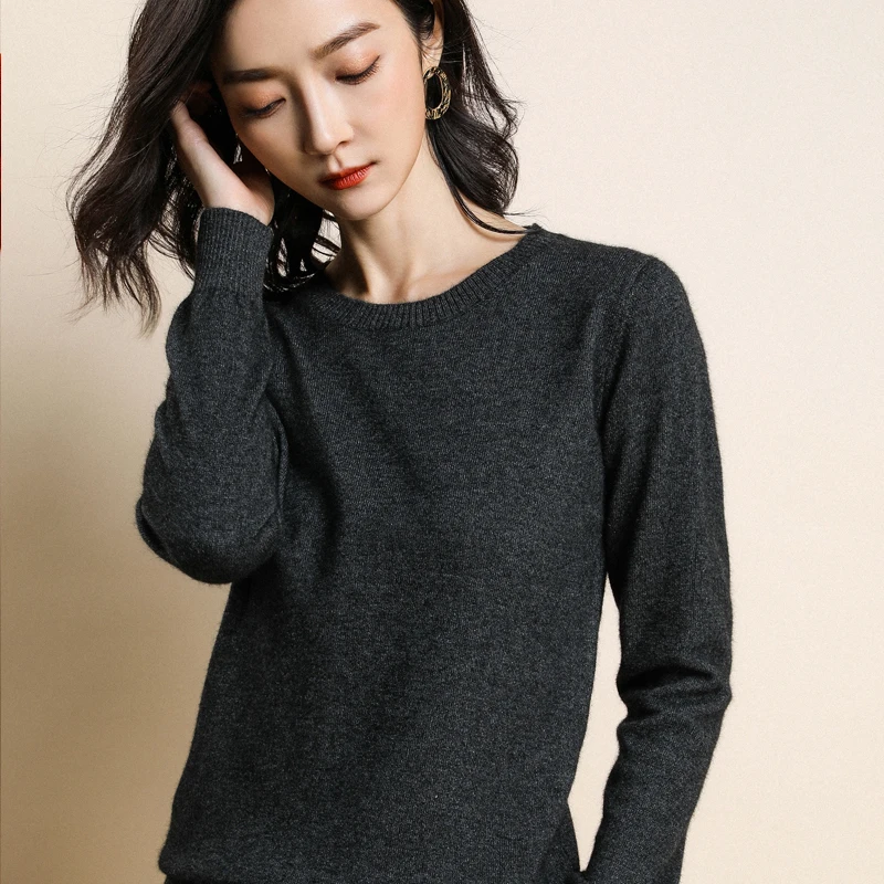 knitted women\'s O-neck sweater pullover spring and autumn basic ladies sweater pullover slim fit