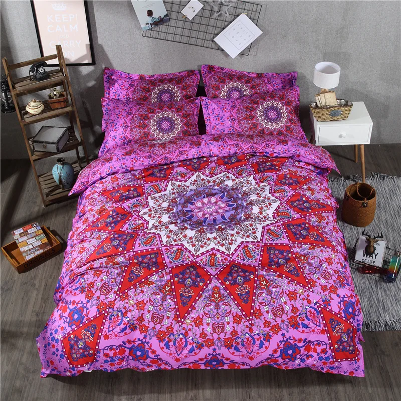 Bedding Set Soft Bedclothes Bohemia/Art skeleton Print Duvet Cover Set with Pillowcases 4pcs Bed Set Home