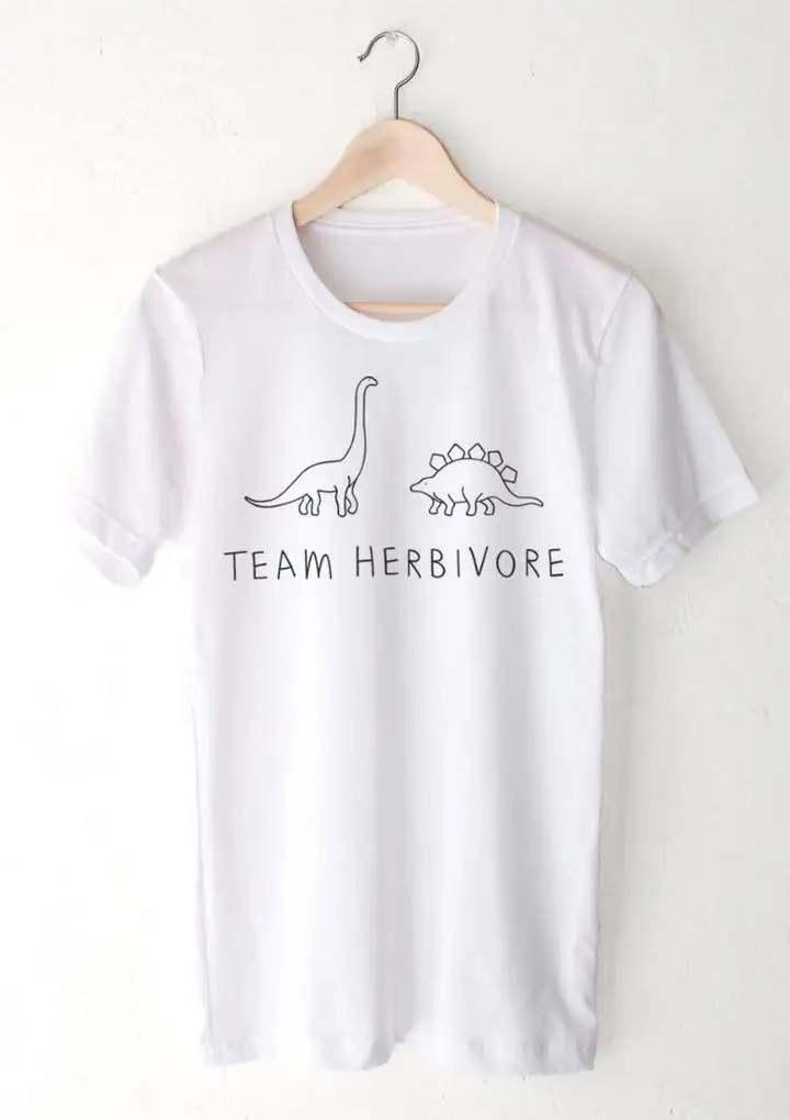 Skuggnas Team Herbivore Dinosaur T shirt  Funny Fashion Clothes tees Short Sleeve Women Vegan Tumblr T shirt Casual Tops