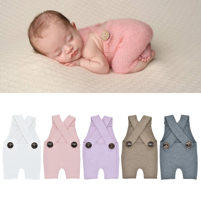 Hot Sale Newborn Photography Prop Button Overalls Pants Baby Photo Shoot Romper Outfit MAY4-A