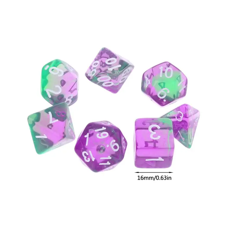 7pcs Transparent Sided Dice D4 D6 D8 D10 D12 D20 Dungeons & Dragon D&D RPG Poly Table Board Game Set Dropshipping