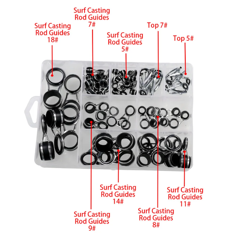 THKFISH 55pcs Fishing Rod Guides Top Tip Repair Set 2mm-18mm Spinning Ceramics Ring Fishing Rods Top Tips Replacement Kit