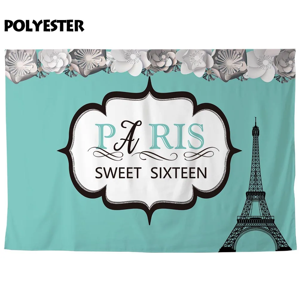 Funnytree ستة عشر عيد ميلاد التصوير خلفية باريس برج ايفل الإطار الزهور خلفية للحفلات للتصوير الفوتوغرافي