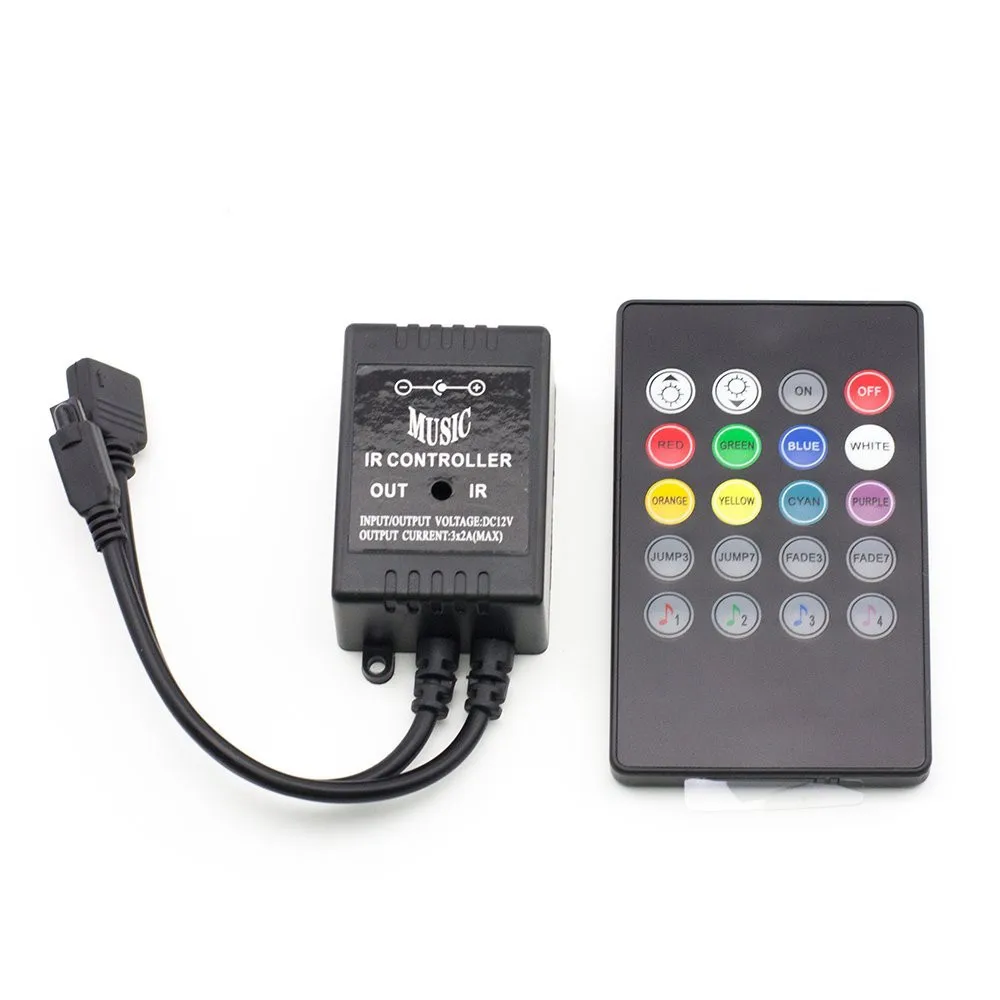 New 20 Key 12-24V 72W 38KHz Music IRController Black Sound Sensor Remote For RGB LED Strip High Quality