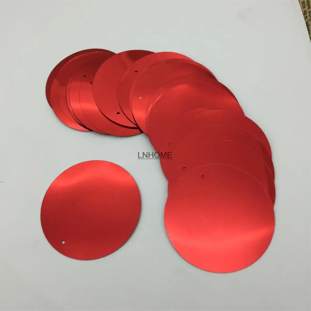 60pcs Large Round Sequins 50mm PVC Flat Paillette Decoration 1 Side Hole For Dancing Dress Red Spangles