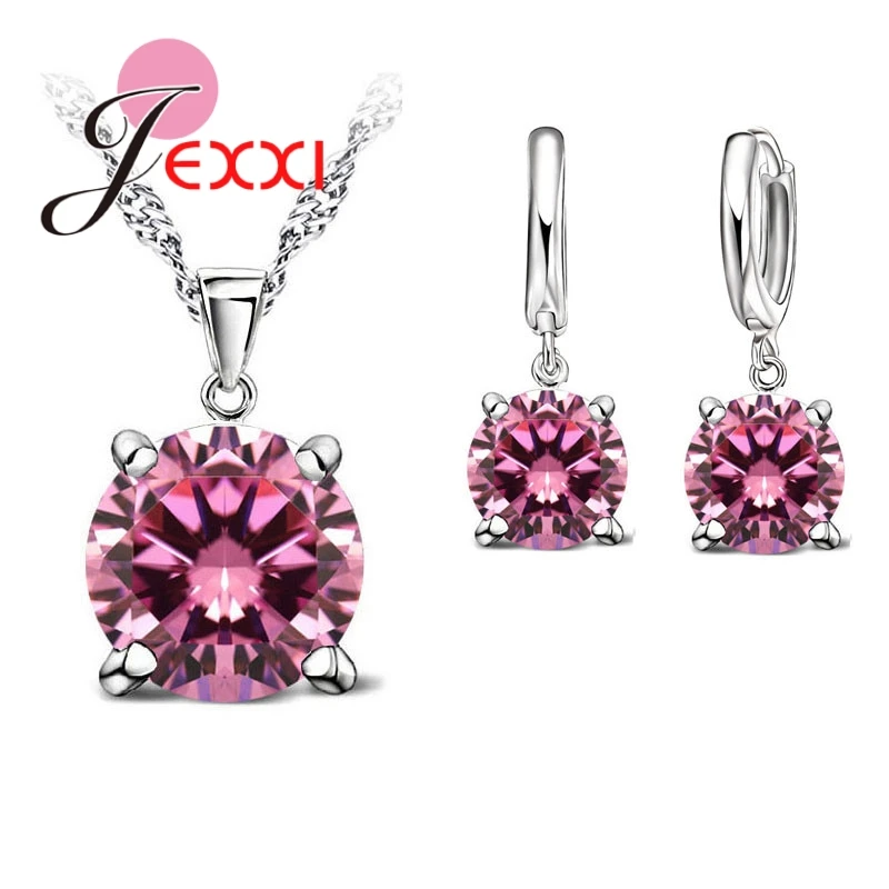 Ensemble de bijoux en argent regardé 925 pour femme, 4 griffes, cubique, contre-indiqué, zircone CZ, pendentif, collier, boucle d'oreille, mode