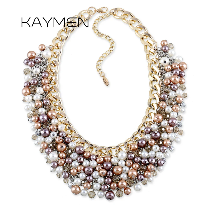 KAYMEN New Arrivals Handmade Statement Pearls Chunky Beaded Chokers Necklace for Women Costume Jewelry Gold Plating Multicolor