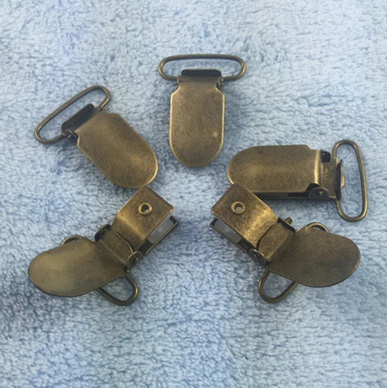 10pcs 1\'\' 25 mm Copper Paci Pacifier Metal Suspender Clips Ribbon Craft Hook Holder Plastic Insert