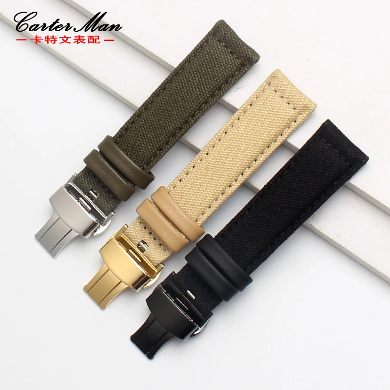 canvas watchband for Timex SEIKO jeep 20mm 22mm 24mm black  khaki army green nylon strap with folding buckle wristband  bracelet