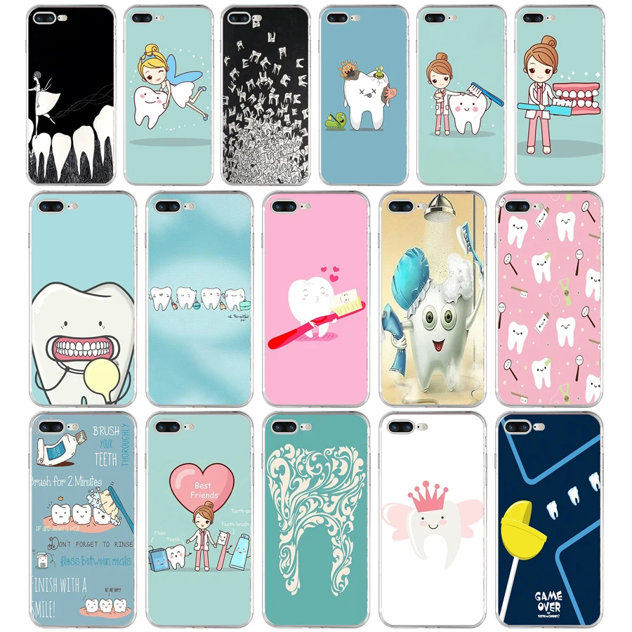 66SD Funny Cartoon Dentist Dental Crowned Teeth Soft TPU Silicone Cover Case For Apple iPhone 6 6s 7 8 plus Case