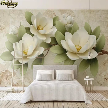 Papier peint photo personnalisé avec fleurs en relief pour murs, peinture murale 3D, chambre à coucher, fond TV, décoration d'intérieur, autocollants muraux