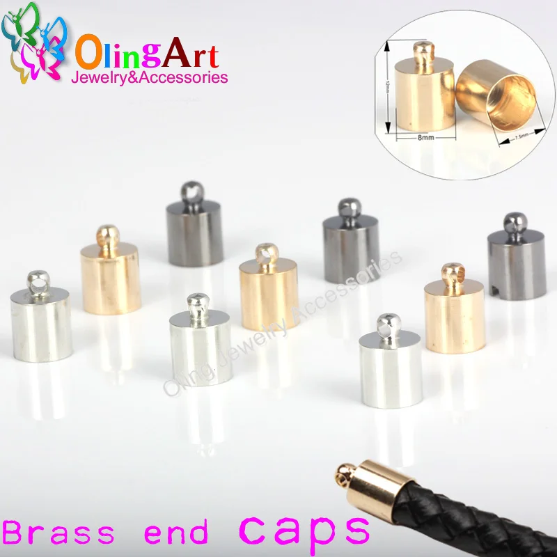 OlingArt 8mm Round Leather Cord Brass Bell Buckle Clasps Hooks for choose End Caps DIY Jewelry making Findings