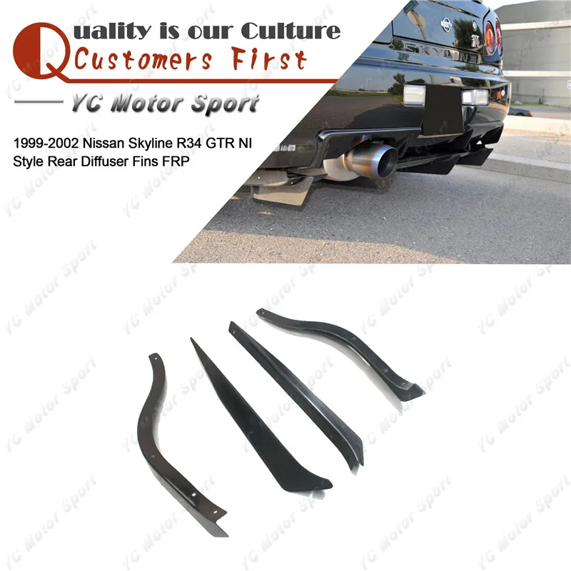 Car Accessories FRP Fiber Glass NI Style Rear Diffuser Fin 4pcs Fit For 1999-2002 Skyline R34 GTR Rear Diffuser Fins