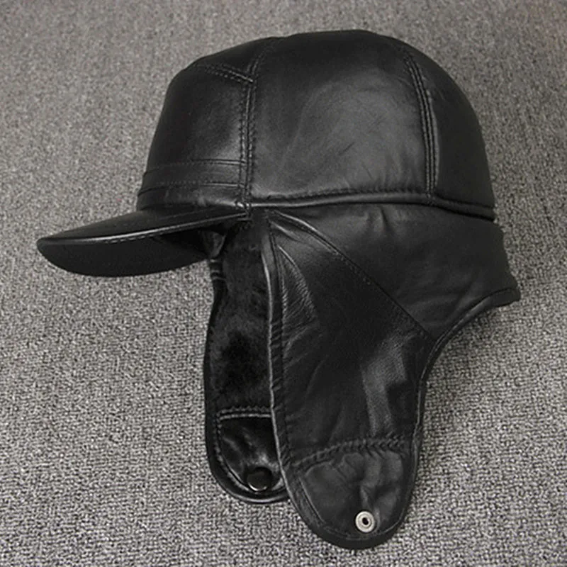 SILOQIN-Chapeau en cuir véritable pour homme, chapeaux aviateur chauds, cache-oreilles, plus optique en velours, casquette de ski à capuche en peau de mouton, casquettes de papa, hiver