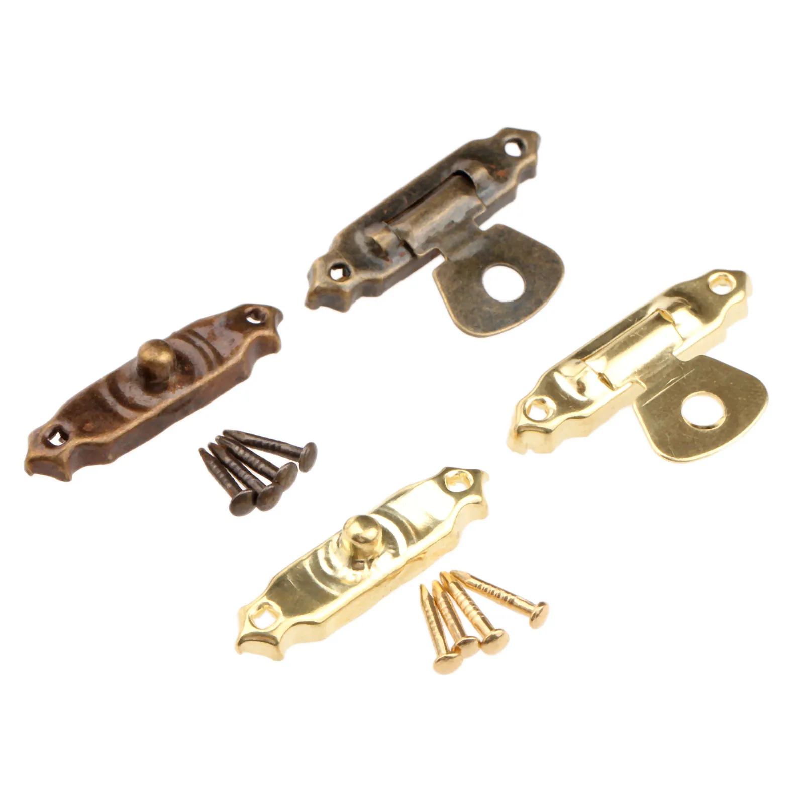 10Pcs Antique Bronze/Gold Iron Decorative Hasps Latch Lock Hook Gift Wood Jewelry Box Padlock With Screws For Furniture Hardware