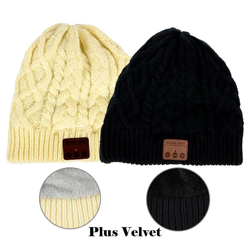 200p!Wireless Bluetooth Beanie Knitted Cap Plus Velvet Winter Warm Earphone Hat,for iPhone Smart phone Mic Hand-free Magic Music