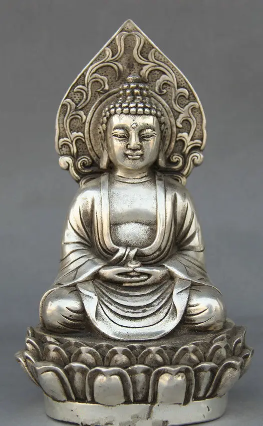 

Tibet Tibetan Buddhism Silver Shakyamuni Amitabha Buddha Seat Statue decoration metal handicraft