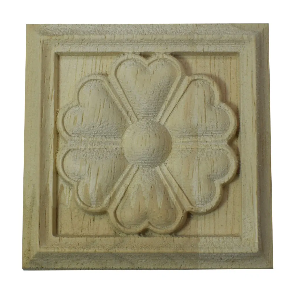 Wood Appliques Exquisite Rubber Wood Carved Applique Furniture Natural Square Decal Home Decoration Accessories Ornaments