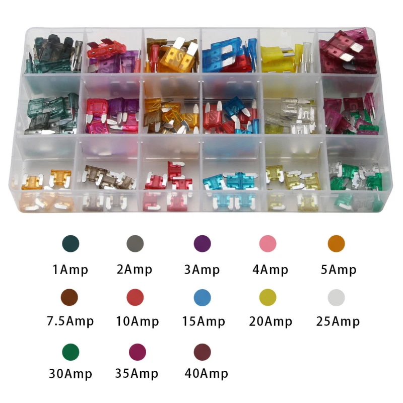 165PC Standard Blade Auto Car Assorted Fuse Assortment Kits Sets 1A-40A With Box Automobile Car Zinc For Small/Medium-size Car