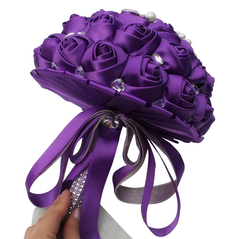 Hot selling purple   crystal bridal wedding bouquets for wedding decoration